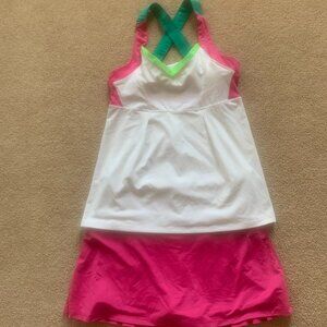Lucky in Love Tennis Pickleball Set Pink Pleated Back Skirt & Matching Top Small